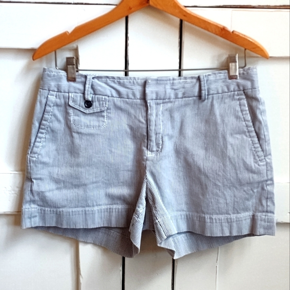 Banana Republic Women's Navy & White Pinstripe Chino Shorts | Sz 10 | Runs Small